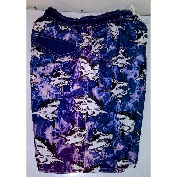 Boys Swim Trunks Lined Swim Shorts Boy's Size Large 12 / 14 Blue & Sharks, New - Picture 5 of 10